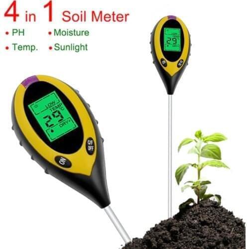 Newest 4 In1 Plant Soil PH Meter Moisture Tester Light Analyzer Temperature Sunlight Intensity Measurement Analysis Acidity