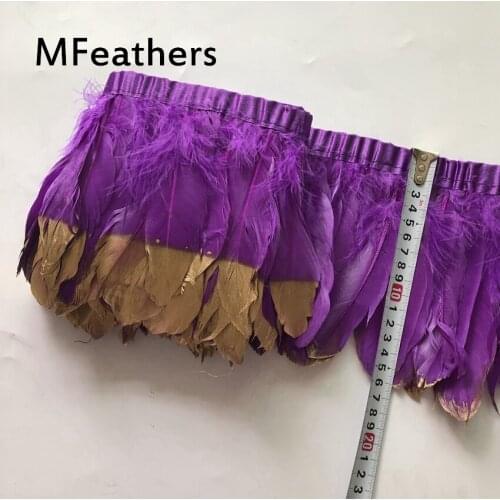 4 Yards/lot Purple with Golden Tips Geese Feather trim 15-20 CM 6-8Inches Natural & Real Goose Duck Feathers Plume Fringe Ribbon