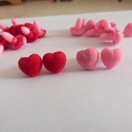 40pcs/lot 12mm heart shape flocking toy nose safety animal doll nose + soft washer for diy doll findings--pink /red option