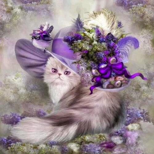 5D DIY Diamond Painting Cat Cross Stitch Flower Hat Full Round Drill Embroidery Rhinestones Christmas Home Decor