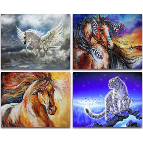 5D Full Square Diamond painting embroidery Cross stitch Animals colorful unicorn horse tiger DIY Round Drill Drawing mosaic 060