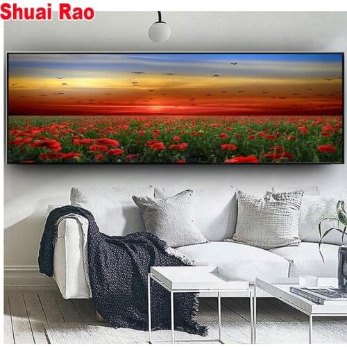 Diy diamond paintind rhinestone mosaic "red poppy fields" cross stitch 5d embroidery diamond full square round drill large