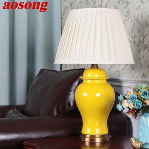 AOSONG Ceramic Table Light Brass Contemporary Luxury Desk Lamp LED For Home Bedside Bedroom