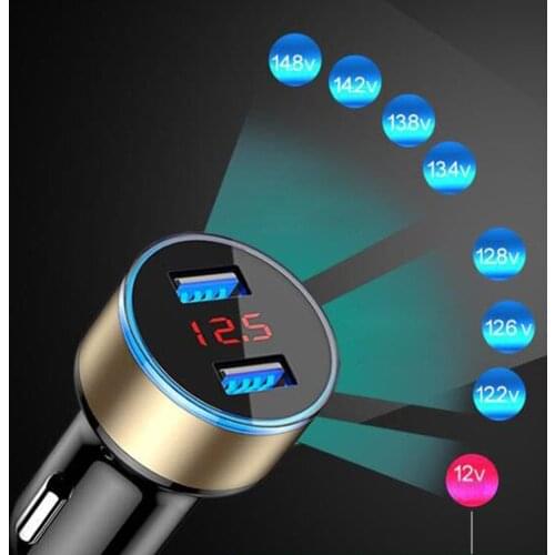 Car Charger Fast Charge Metal Dual USB 3.1A Car Adapter LED Display Car Voltage USB Car Charger Digital Display