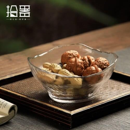 Japanese glass fruit bowl, salad plate, dessert tray, tea tray, snack tea ceremony, irregular household creativity