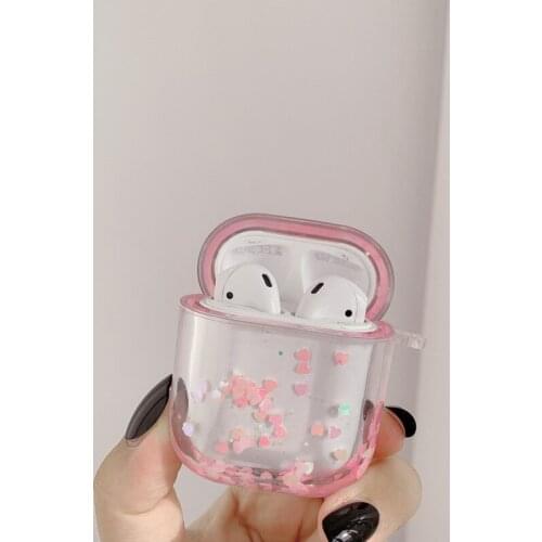 Liquid silicone quicksand pink love Earphone Case for Apple AirPods1 / 2 Pro3 Earbuds Soft Cover Wireless Bluetooth Headset Box