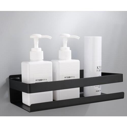 Black stainless steel Bathroom Shelves Kitchen Wall Shelf Shampoo Cups Shower Gel Storage Holder Bathroom Accessories