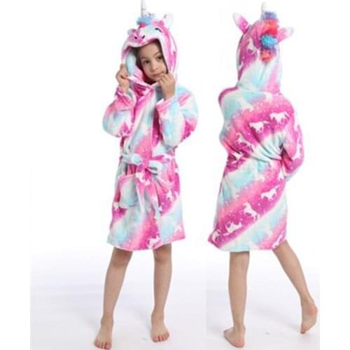 Anime Cartoon Rainbow Baby Girls Bathrobe Children Sleepwear Boys Homwear Kids Pyjamas Pijamas Unicornio Bath Robe Beach Wears