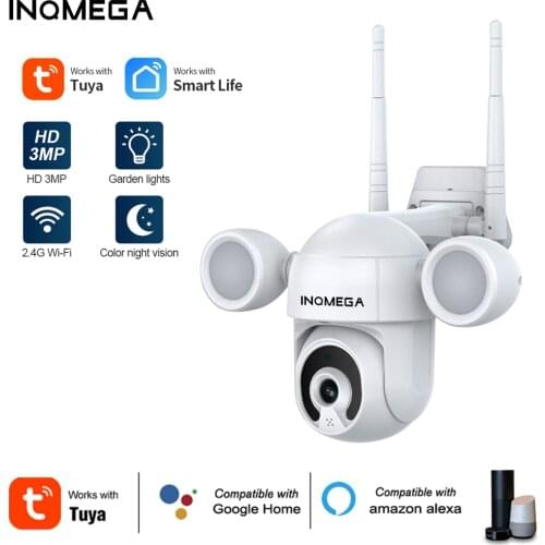 INQMEGA Tuya Smart life Floodlight Yardlight Security IP Camera 3MP Dual Lighting Two-Way Audio Support Google Home and Alexa