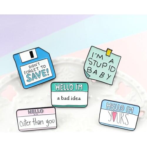 Office Supplies Memory Card Sticky Note Brooches Jewelry “Hello I'm Cuter Than You” Sweet And Lovely Kawaii Pins Accessories