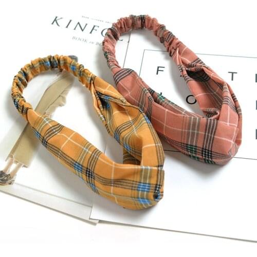 Chequered Chiffon Women headband Vintage Scotland Hair bands Girls Turban Hair Accessories FD036