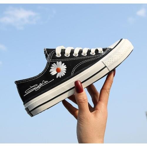 KPOP G-Dragon Embroidery Daisy Canvas Shoes PEACEMINUSONE Kwon Ji Yong JH32