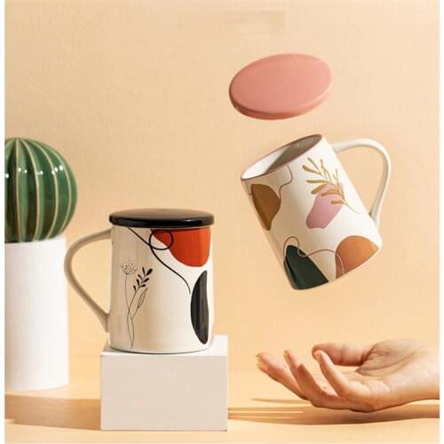 Mug gift ceramic coffee mug tea milk cup with lid porcelain cup creative gift for friends and family 400ML
