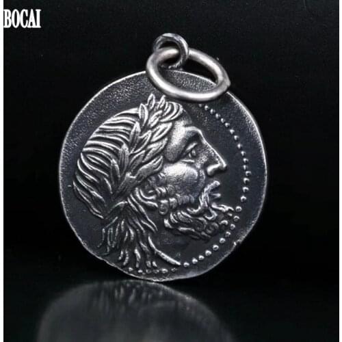 Thai silver ancient Greek Poseidon coin pendant for man s925 pure silver hand-made Double-sided relief silver coin man pendant