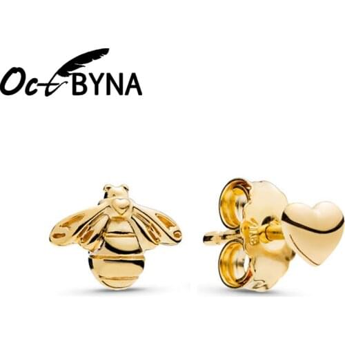 Hot Sale Cute Tiny Bee Earring Jewelry Gold Colour Heart-shaped&Honey Pan Stud Earrings Unique Earrings For Women Jewelry