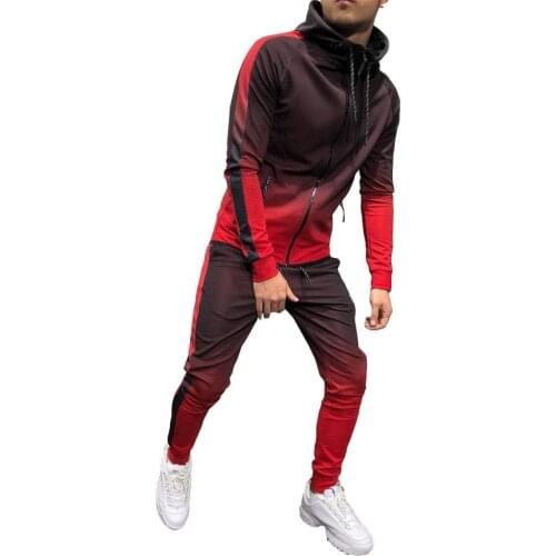 Fashion Mens Sets Gradient Color Sport Sweat Suit Hoodie Trousers Pants Set Fashoin Tracksuit жилетка мужская 2021