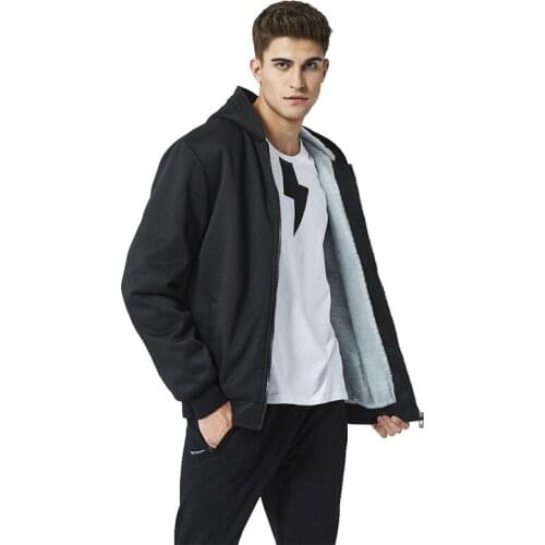 USA/EU Size Hoodies Mens Thick Hooded Sweatshirt Solid Color Cardigan Zipper Coat Padded Velvet Jacket