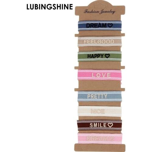 8pcs Bohemia Wide Braided Bracelet Set Friendship Bracelets DREAM PRETTY SMILE LOVE Handmade Embroidery Bracelet For Women Men