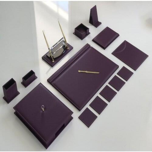 PURPLE Color Business Office Desk Leather Mat Set Organizer Accessories (Office Supplies, Office Desktop Set,)