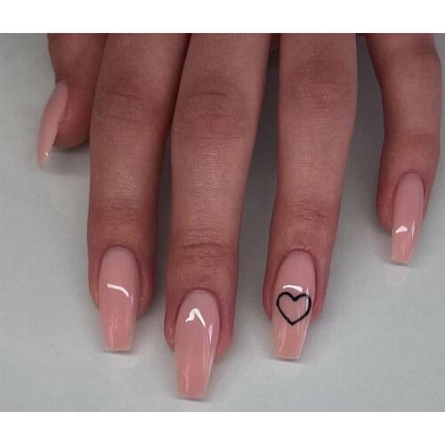24Pcs False Nails Nude Pink Color Design With Heart Pattern DIY Manicure Fake Short Nails Acrilic Nails Set Nail Accesoires