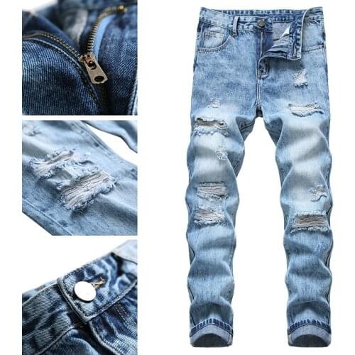 Non-stretch jeans mens fashion brand Korean style autumn and winter new pants handsome light blue jeans