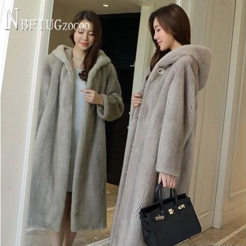 2020 New Imitation Mink Fleece Women Overcoat Hooded Plus Size Female Coat