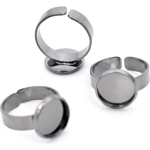 NEW 12mm 10pcs Gun Black Plated Brass Adjustable Ring Settings Blank/Base,Fit 12mm Glass Cabochons,Buttons;Ring Bezels