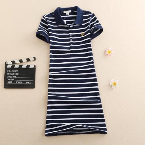 Fashion New 2019 Embroidery Striped Polo Print Dress T Shirt Party Casual Women Slim Mini Elegant Dresses Summer A-Line Vestidos