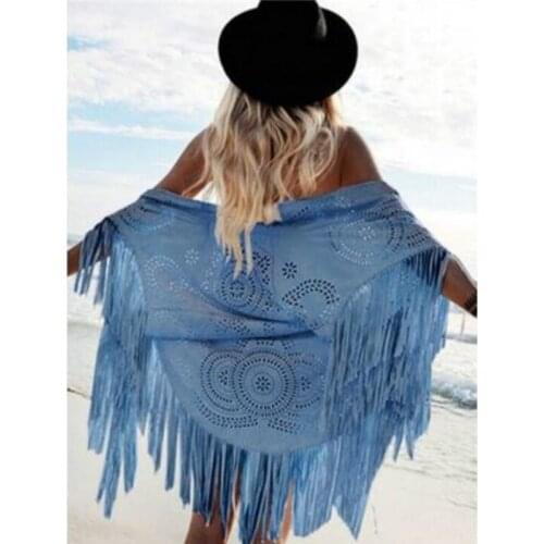 Fall Spring Womens Flowers Hollow Long Scarves Wraps Fringed Shawls Retro Suede Tassels Cape Cardigan Pashmina Streetwear Tops