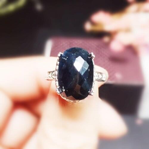 Natural real black sapphire simple big ring 925 sterling silver 10*15mm 8ct gemstone Per jewelry Fine jewelry X215137