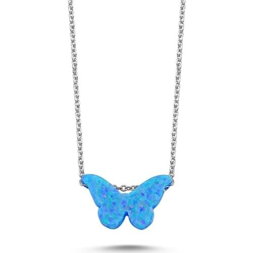 Silverlina Silver Light Blue Opal Butterfly Necklace