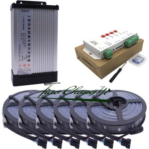 40M 5050 RGB Dream Color 6803 LED Strip Black PCB IP67 Waterproof and 33A 12V Rainproof Power Supply and T1000S controller KIT