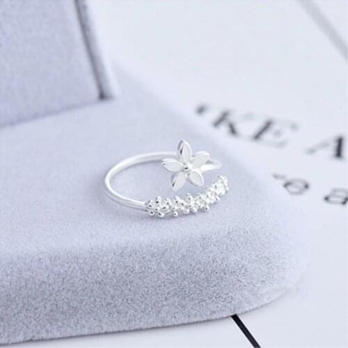 Fresh Flower Silver Color Temperament Personality Literary Fashion Gift Korea Female Resizable Opening Rings