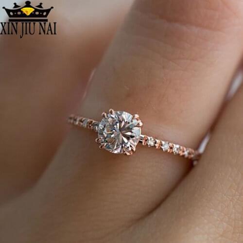 Utimtree Simple Fashion Engagement Rings For Women Gift Rose Gold Color 8 Claw Cubic Zirconia Wedding Ring Jewelry Drop Shipping