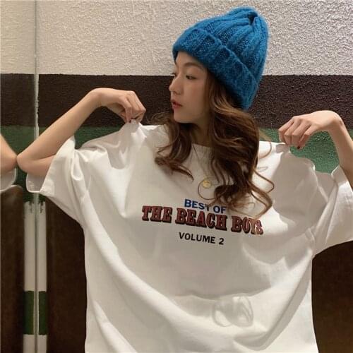 Casual Loose Fashion Basic Letter Printed All Match Oversize College Wind Street Hot Sale Women Female Short Sleeve Top T-shirts