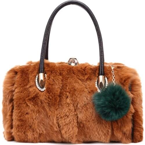Female winter new real rabbit fur women small handbag fashion ladys shoulder Crossbody bag mini fur diamond messenger hand bags