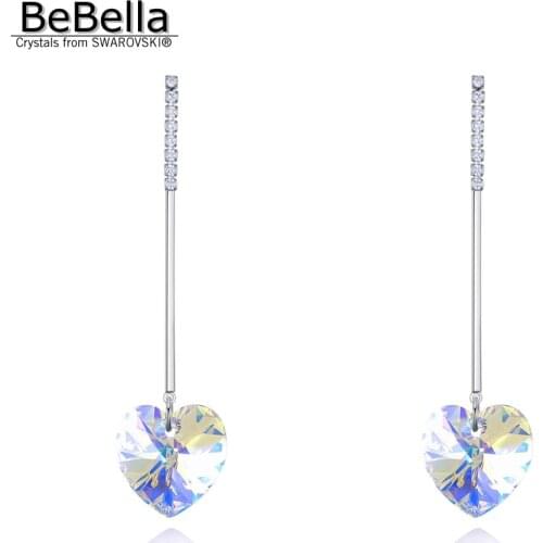 BeBella long chain heart pendant dangler earrings with Crystals from Swarovski for women girls wedding birthday gift