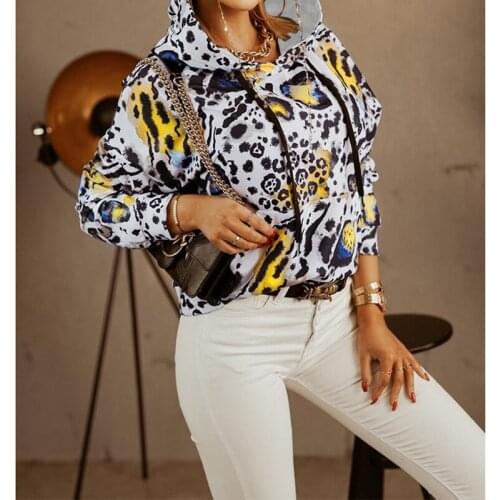 Autumn Drawstring Hoodies Top Female Long Sleeve Pocket Pullover Floral Print Hooded Tops For Women Fashion Hoodies Outerwear