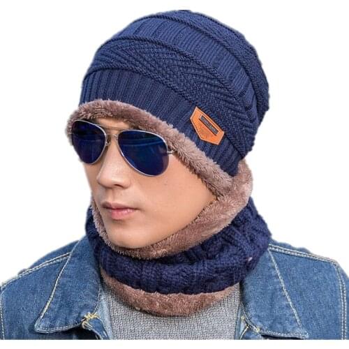 Unisex Winter Hats Warm Fleece Liner Neck Warmer Ring Scarf And Knitted Beanie Hats For Men Women Gorro Bonnet Hat And Scarf Set