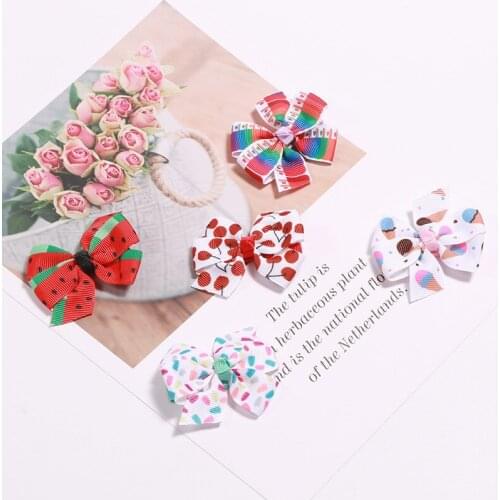 Boutique ins 10pcs Fashion Windmill Ribbon Bow Hairpins Cartoon Furits Flamingo Rainbow Bowknot Hair Clips Princess Headwear