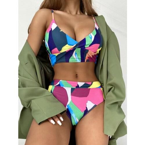 2021High Waist swimwear women Bikini Sexy High Waist Bikini Female Bandeau Thong Brazilian Biquini swimsuit women