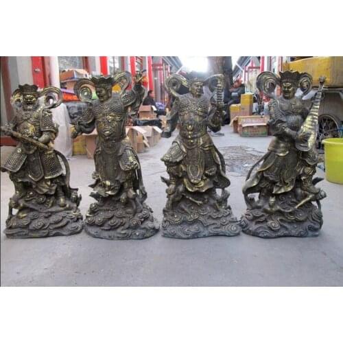 26" Tibet Myth Bronze Gild Four major Kings Buddhism Fane protect God Buddha set