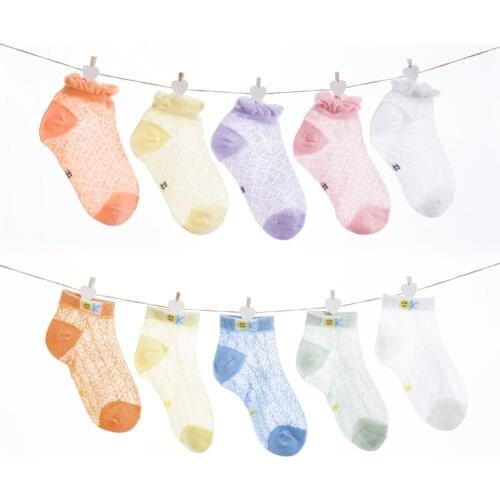 5 Pairs/Lot Children Cotton Socks Boy Girl Baby Infant Ultrathin Fashion Breathable Solid Mesh Socks For Summer 1-9T Teens Kids