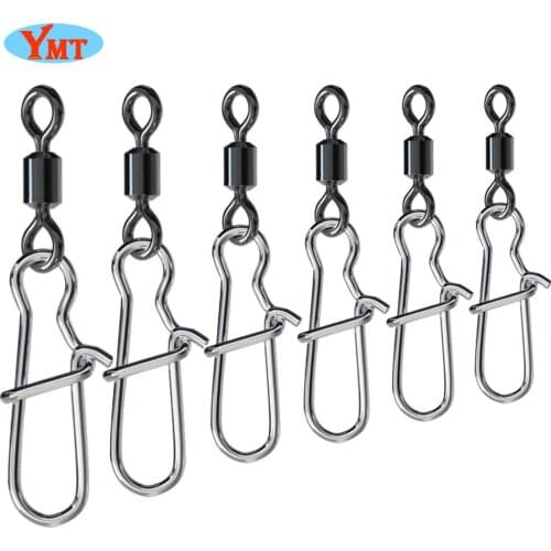 50pcs/Lot Stainless Steel Fishing Swivels Connector Pin Bearing Rolling Swivel Snap Pins Fishing Tackle Accessories 2/0#-14