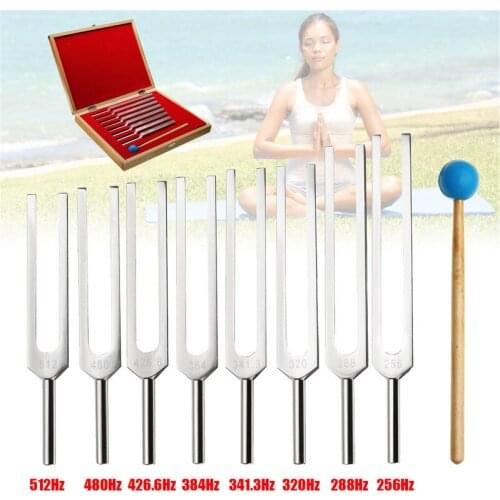 8Pcs/Set Aluminum Medical Tuning Fork Healing Sound Vibration Therapy 256Hz+288Hz+320Hz+341Hz+384Hz+426Hz+480Hz+512Hz