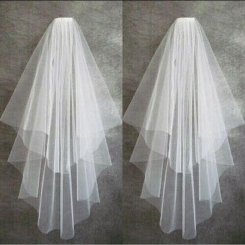 White Ivory 2Tier Bridal Wedding Veil With Comb Elbow length Cut Edge Soft Tulle 2023