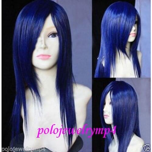 FREE SHIPPING Hot heat resistant Party hair>>>> New wig Cosplay Long Black & Blue Mixed Straight Hair Women Wig