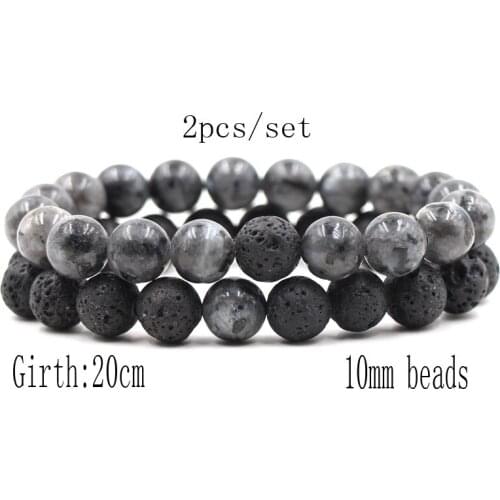 10mm Black & Grey Stone Beads Bracelets & Bangles Couple Bracelet for Lovers His And Hers Jewelry Handmade Trendy Pulseras