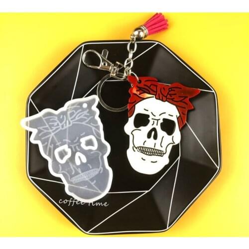 Halloween Skeleton Keychain Epoxy Resin Mold Shiny Glossy Skull Face Pendant Silicone Mould DIY Crafts Jewelry Necklace