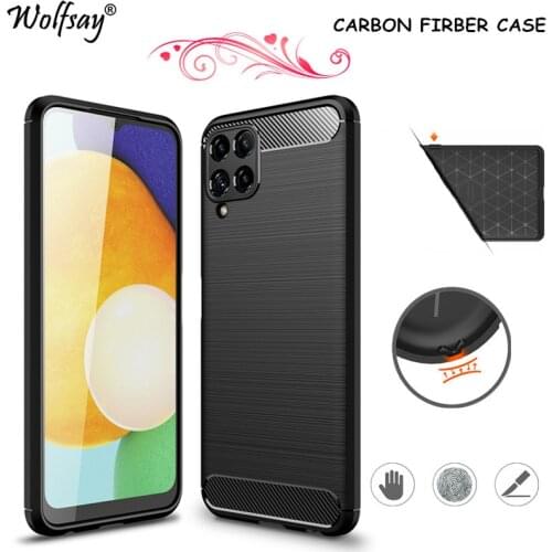 Carbon Fiber Cover For Samsung Galaxy M32 Case Bumper Rubber Silicon Back Case For Samsung M32 Case For Samsung M32 SM-M325F 6.4